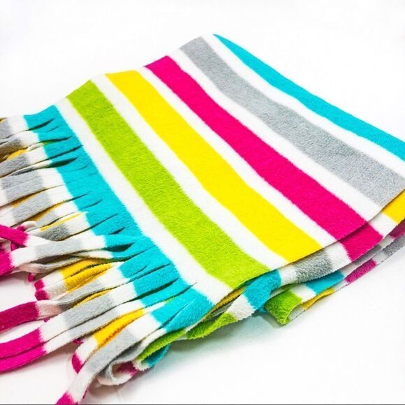 Rainbow Striped Set: Hand Knit Beanie & Old Navy Fleece Scarf - Picture 11 of 11